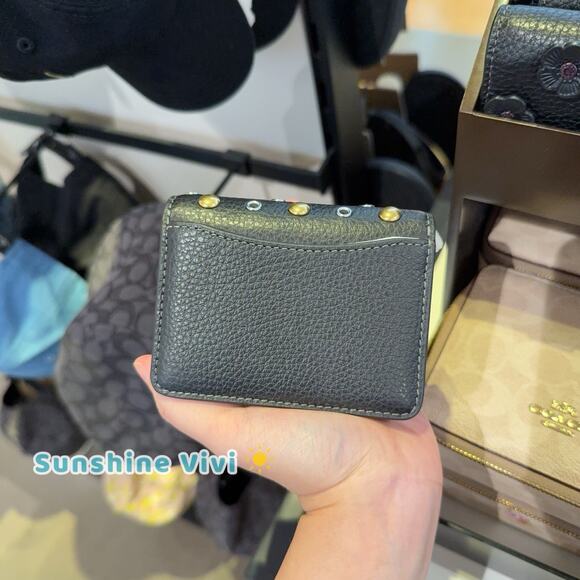 NWT Coach Mini Wallet On A Chain With Rivets CCI80 Silver Black - Picture 6 of 6